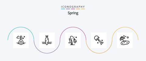 Spring Line 5 Icon Pack inklusive Palme. Feder. Blume. Schaufeln. groß vektor