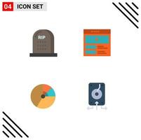 Stock Vector Icon Pack mit 4 Zeilenzeichen und Symbolen für Death Pie Halloween Video Player Chart editierbare Vektordesign-Elemente
