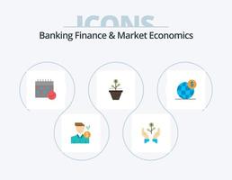 bank finansiera och marknadsföra ekonomi platt ikon packa 5 ikon design. kalender. godkänd. företag. schema. växt vektor
