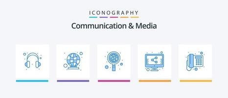 kommunikation och media blå 5 ikon packa Inklusive telefon. Hem. global. kommunikation. skärm. kreativ ikoner design vektor