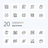 20 Bleib zu Hause Line Icon Pack wie Ohrschreib-Tutorials Copywriting Rolling vektor