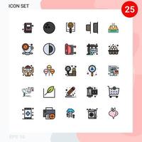 Stock Vector Icon Pack mit 25 Zeilenzeichen und Symbolen für leere Kabinett-OK-Box rechts editierbare Vektordesign-Elemente