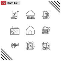 9 kreativ ikoner modern tecken och symboler av casa antik byggnad data radio handla redigerbar vektor design element