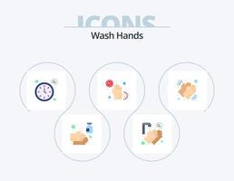 tvätta händer platt ikon packa 5 ikon design. infektera. sjukdom. tjugo sekunder. smutsig. timer vektor