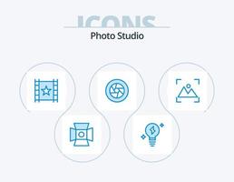 Foto studio blå ikon packa 5 ikon design. fokus. Foto. spelare. film. filma vektor
