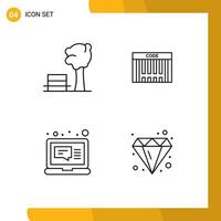 Satz von 4 Vektor-Fülllinien-Flachfarben auf Raster für Bankcomputer-Baumcode-Nachricht editierbare Vektordesign-Elemente vektor