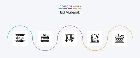 Eid Mubarak Line 5 Icon Pack inklusive Neu. Einkaufen. Tee. Dekoration. Stern vektor