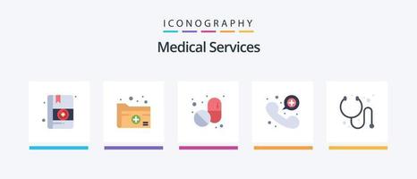 medicinsk tjänster platt 5 ikon packa Inklusive stetoskop. bota. medicinsk. nödsituation ringa upp. Kontakt. kreativ ikoner design vektor