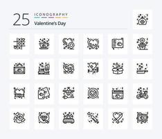 valentines dag 25 linje ikon packa Inklusive nycklar. kärlek. hjärta plats. romantik. hjärta vektor