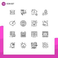 Stock Vector Icon Pack mit 16 Linienzeichen und Symbolen für Osterhandkampagne Hausbrand editierbare Vektordesign-Elemente