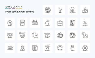 25 Cyber-Spot- und Cyber-Security-Line-Icon-Pack vektor