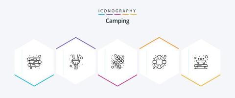 Camping-Symbolpaket mit 25 Zeilen, einschließlich . . Natur. Möbel. Bank vektor