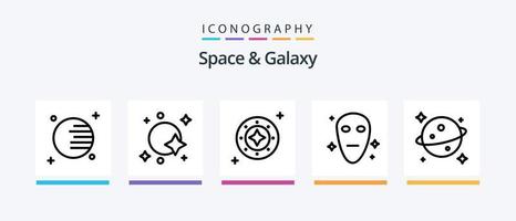 Space und Galaxy Line 5 Icon Pack inklusive Alien. Platz. Universum. Satellit. Astronomie. kreatives Symboldesign vektor