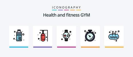 Gym Line gefüllt 5 Icon Pack inklusive Emblem. vergeben. Planke. sportlich. Ausrüstung. kreatives Symboldesign vektor