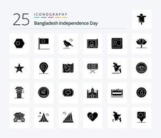 Bangladesch Unabhängigkeitstag 25 solides Glyphen-Icon-Paket inklusive Blume. asiatisch. Spatz. Flagge. International vektor