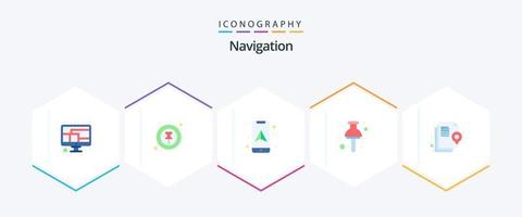 Navigation 25 Flat Icon Pack inklusive Dokument. Karte. Stift. Lage. Handy, Mobiltelefon vektor