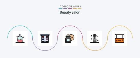 Beauty-Salon-Linie gefüllt Flat 5 Icon Pack inklusive Make-up. Kosmetik. Pulver. Schönheit. Feuchtigkeitscreme vektor