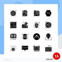 mobile Schnittstelle solider Glyph-Satz von 16 Piktogrammen von Box-Foto-Fallmedien stoppen editierbare Vektordesign-Elemente vektor