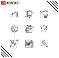 Stock Vector Icon Pack mit 9 Zeilenzeichen und Symbolen für Pfeil Love Air Gift Setting editierbare Vektordesign-Elemente