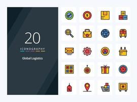 20 global logistik linje fylld ikon för presentation vektor