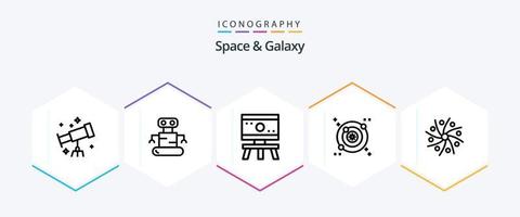 Plats och galax 25 linje ikon packa Inklusive universum. planet. vetenskap. galax. Plats vektor