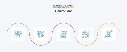 blaues 5-Icon-Paket für das Gesundheitswesen, einschließlich Krankenhauszeichen. Checkliste. Virus. Bakterien vektor