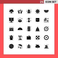 25 universelle solide Glyphenzeichen Symbole der Obstuhr Glocke Zeitgetriebe editierbare Vektordesign-Elemente vektor
