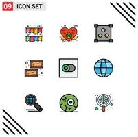 Stock Vector Icon Pack mit 9 Zeilen Zeichen und Symbolen für Globus Toggle Online Switch Saint editierbare Vektordesign-Elemente