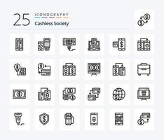 Cashless Society 25-Zeilen-Icon-Pack, einschließlich Finanzen. Banken. Scan. Einkaufen. Preis vektor