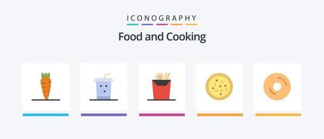 Food Flat 5 Icon Pack inklusive. Lebensmittel. Tasse. Donuts. Bagels. kreatives Symboldesign vektor