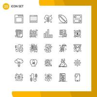 Gruppe von 25 Zeilen Zeichen und Symbolen für lieferbare Switch-Cloud-Präferenzen Fußball editierbare Vektordesign-Elemente vektor