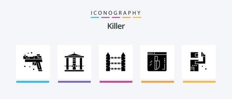 Killer Glyphe 5 Icon Pack inklusive Attentäter. Messer. mit Widerhaken. Ermittlung. Kabel. kreatives Symboldesign vektor