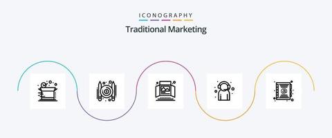 Traditional Marketing Line 5 Icon Pack inklusive Support. Kundendienst. Anzeige. Kunde. Tischdisplay vektor