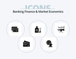 bank finansiera och marknadsföra ekonomi glyf ikon packa 5 ikon design. kreditera. kort. kaffe. bankverksamhet. händelse vektor