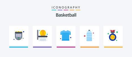 basketboll platt 5 ikon packa Inklusive placera. medalj. sporter skjorta. bäst. match. kreativ ikoner design vektor