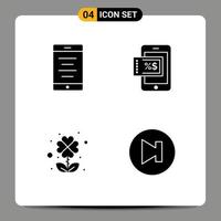 Gruppe von 4 soliden Glyphenzeichen und Symbolen für mobilen Pfeil mobiler Klee nächste bearbeitbare Vektordesign-Elemente vektor