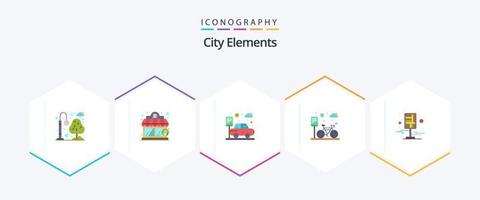 City Elements 25 Flat Icon Pack inklusive Pin. Ziel. Parken. Stadt. Parken vektor