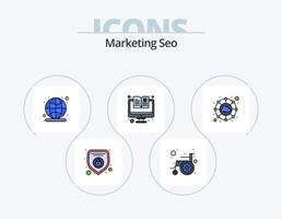 Marketing-SEO-Linie gefüllt Icon Pack 5 Icon Design. Webseite. konfigurieren. Netzwerk. Tendenzen. Welt vektor