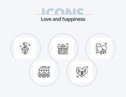 kärlek linje ikon packa 5 ikon design. blomma. bruten. hjärta. upplösning. paraply vektor