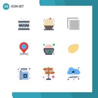 9 flaches Farbpaket der Benutzeroberfläche mit modernen Zeichen und Symbolen der bearbeitbaren Vektordesign-Elemente der Lebensmittelzeiger-Party-Kartenschnittstelle vektor