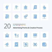 20 Werbepromo und Kreativprozess blaue Farbe Icon Pack wie Design Thinking Lamp Idea Creative vektor