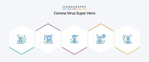 korona virus super hjälte 25 blå ikon packa Inklusive läkare. medicinsk. läkare. utnämning. läkare vektor