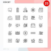 25 universelle Linienschilder Symbole für Geschäftsdatenenergie globaler Server editierbare Vektordesign-Elemente vektor