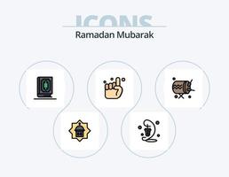 ramadan linje fylld ikon packa 5 ikon design. natt. halvmåne. förbjuden. måne. lampa vektor