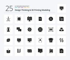 Design Thinking und D Printing Modeling 25 Solid Glyph Icon Pack inklusive Modifizierung. Pfeil. Rechner. Einstellung. Datei vektor