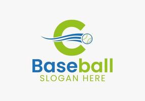 Buchstabe c Baseball-Logo-Konzept mit beweglicher Baseball-Icon-Vorlage vektor