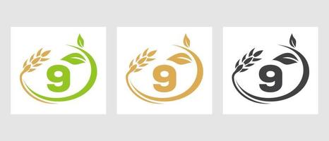 brev 9 lantbruk logotyp. jordbruksföretag, ekogård design mall vektor