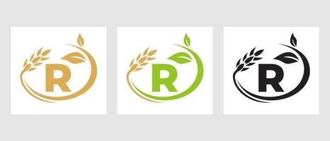 buchstabe r landwirtschaftslogo. Agribusiness, Eco-Farm-Design-Vorlage vektor