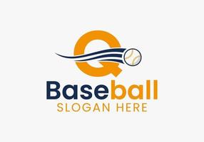 Buchstabe q Baseball-Logo-Konzept mit beweglicher Baseball-Icon-Vorlage vektor