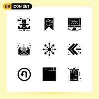 uppsättning av 9 modern ui ikoner symboler tecken för snö meddelande uppkopplad företag post redigerbar vektor design element